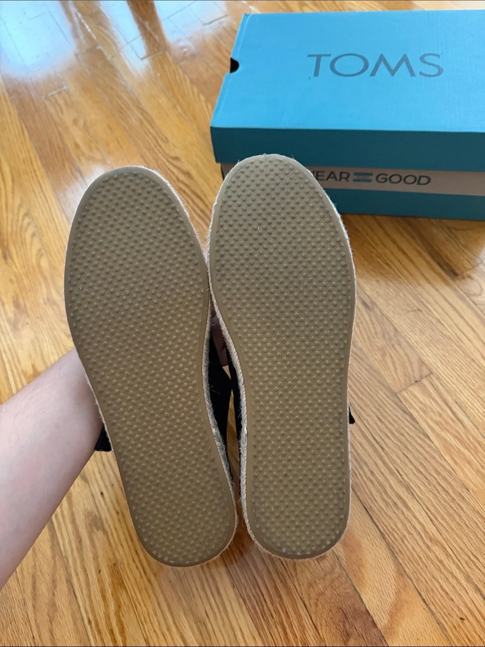 TOMS Black Mary Jane Espadrille with Jute Platform